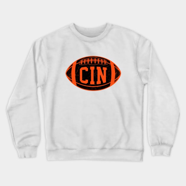 CIN Retro Football - White Crewneck Sweatshirt by KFig21